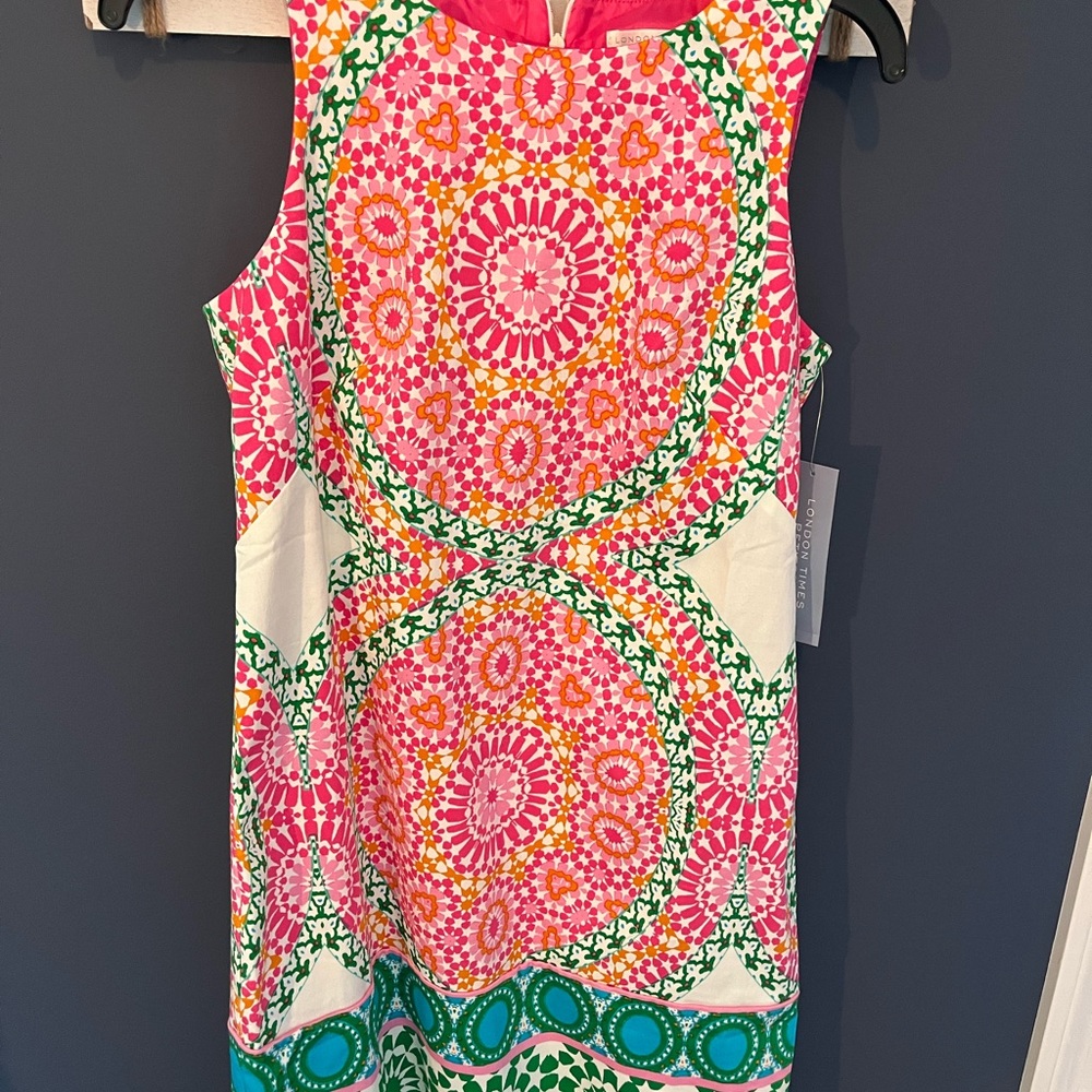 London Times Shift Dress in cute Pink Print